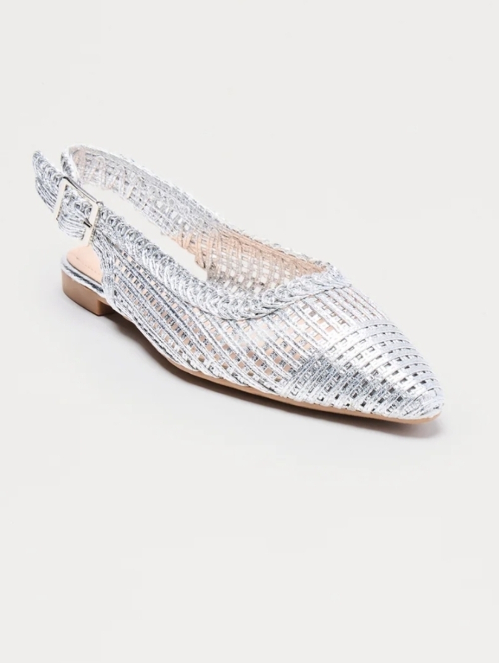 NIB Fashion Nova Cosmica Crochet Slingback-Silver